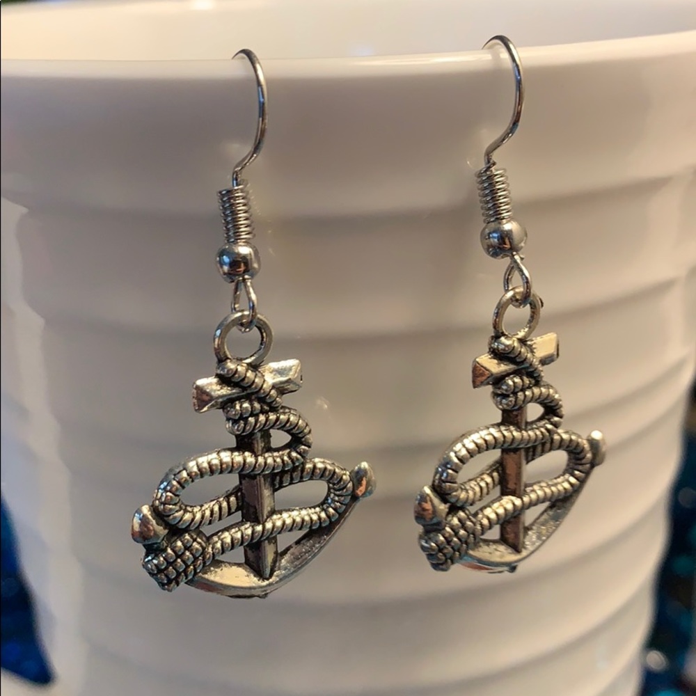 Sailor’s Delight Nautical Anchor Earrings | Silver Tone Dangling Earrings